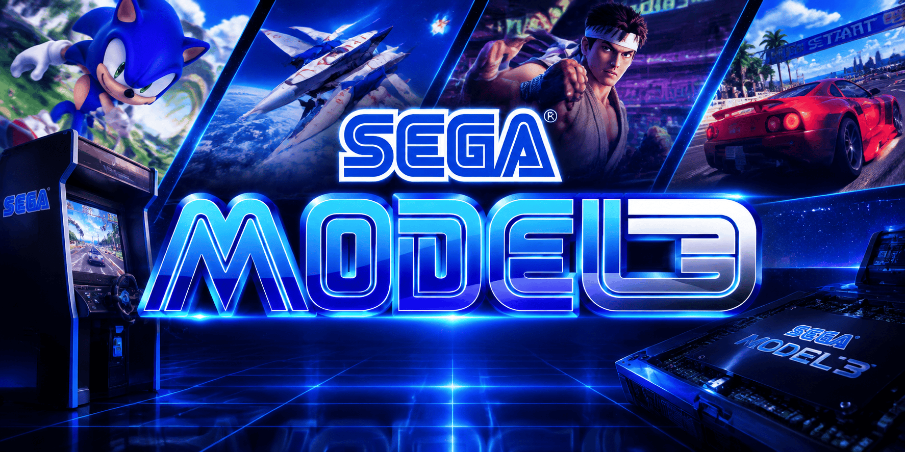 SEGA MODEL 3游戏模型展示,包含经典游戏元素和赛车场景.